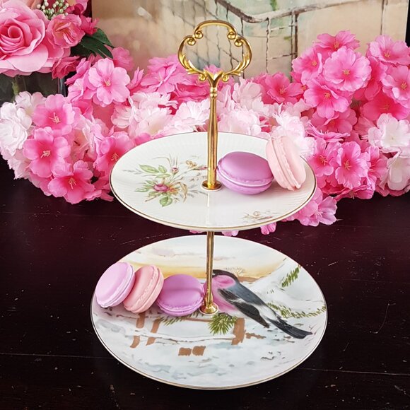 Elegant 2-Tier Floral & Bird Stand for Tea Parties, Desserts Jewelry Tray Gift - Picture 2 of 7
